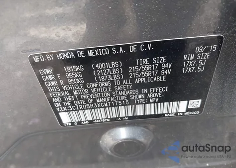 2016 Honda Hr-V Lx из США, поврежденный, VIN 3CZRU5H3XGM717515